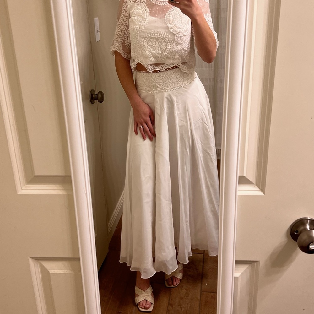 Boho White Lace Two-Piece Dress